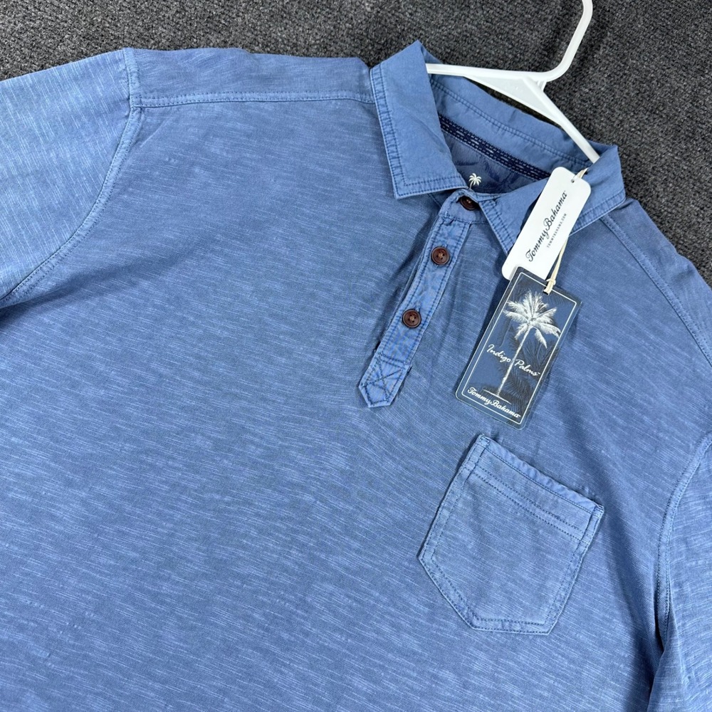 Tommy Bahama Polo Shirt Mens L Large Blue Condesa Canyon Indigo Palms Cotton NWT